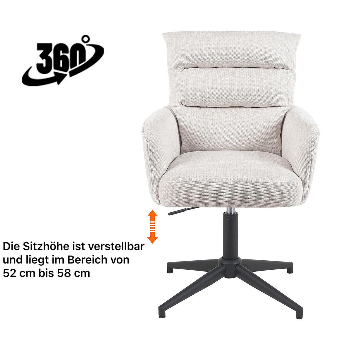BÜROSTUHL Mika-Romy - Creme/Schwarz, Textil/Metall (59/91/66cm) - DUBI Möbel