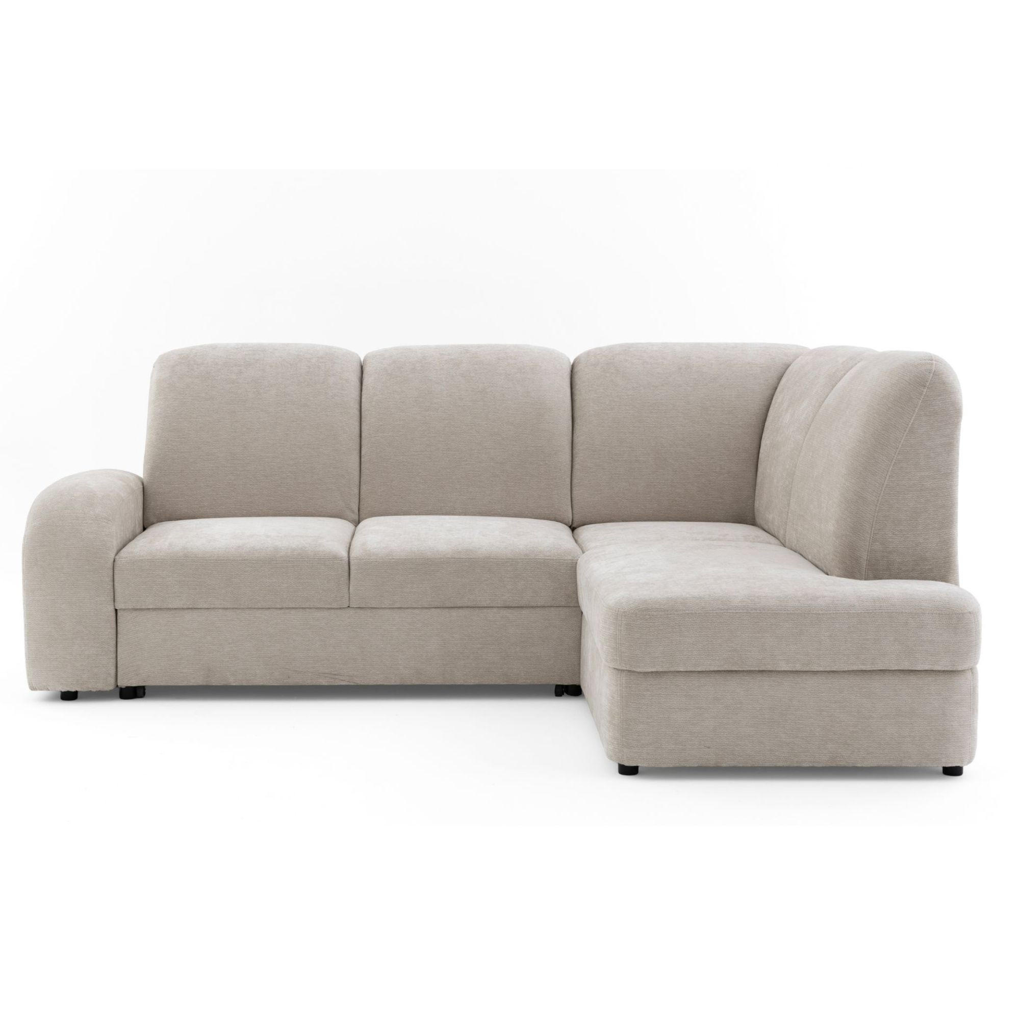 ECKSOFA VIBE L Rechts mit Schlaffunktion 129x205 Chenille Beige - Beige/Schwarz, Holz/Kunststoff (250/186cm) - Muffo