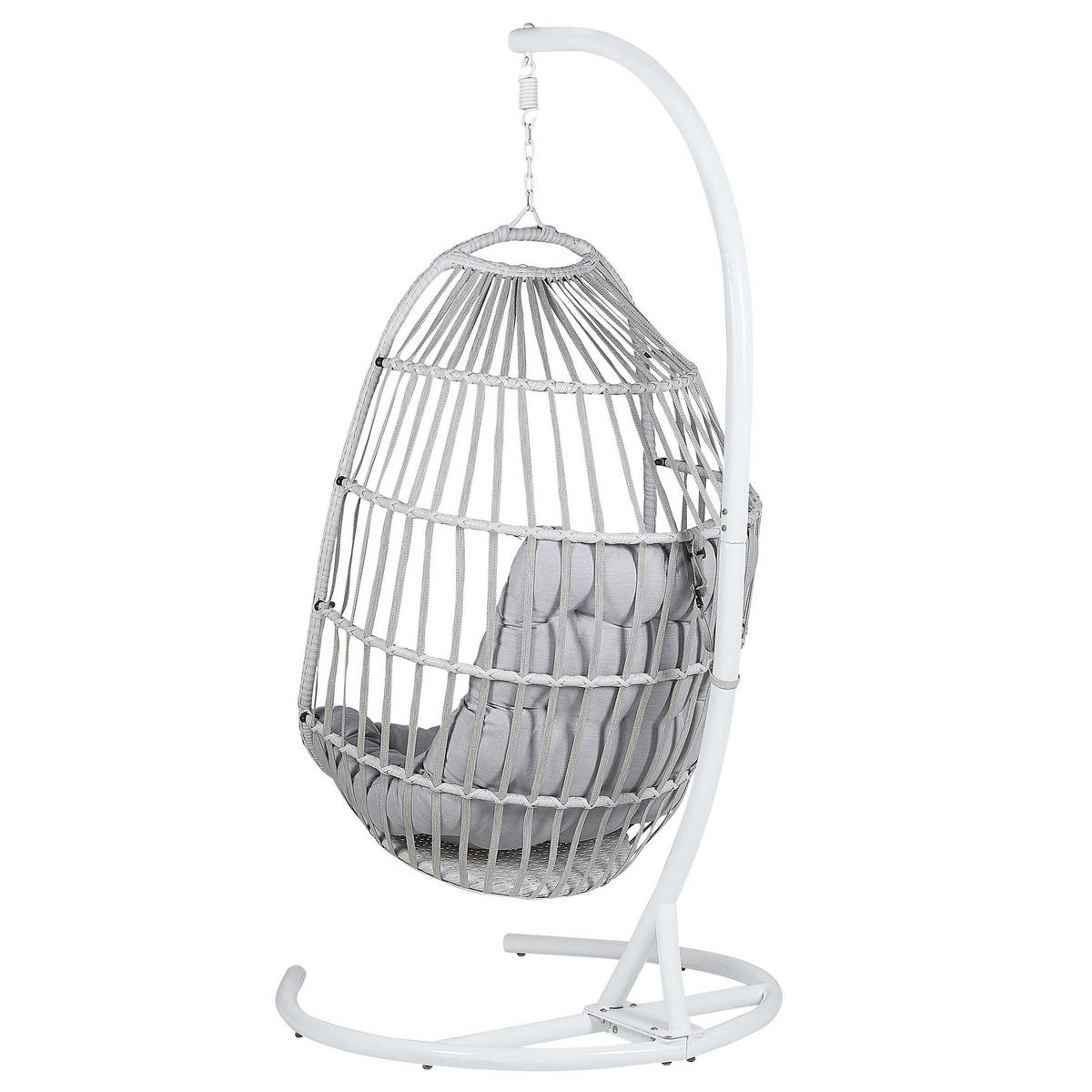 HÄNGESESSEL mit Gestell PE Rattan hellgrau 105 cm Sesia - Hellgrau, Textil (105/198/105cm) - Beliani