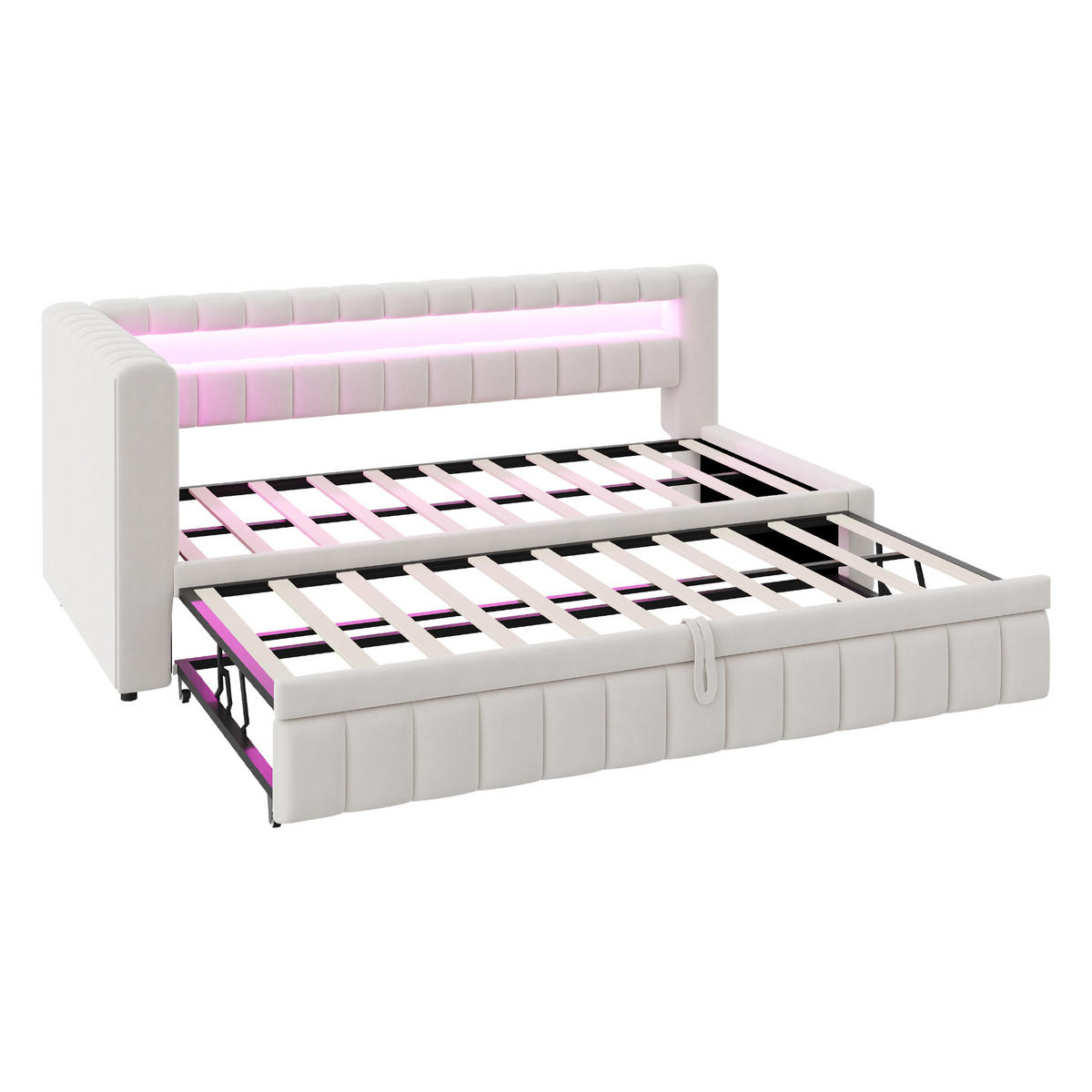 POLSTERBETT 90x200 Beige Samt LED USB - Beige, Textil (90/200cm) - FLIEKS