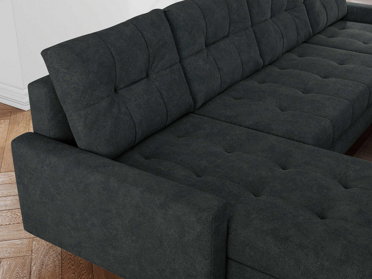 WOHNLANDSCHAFT Colin U Struktur Dunkelgrau - Dunkelgrau/Braun, Holz/Textil (290/75/140cm) - MKS