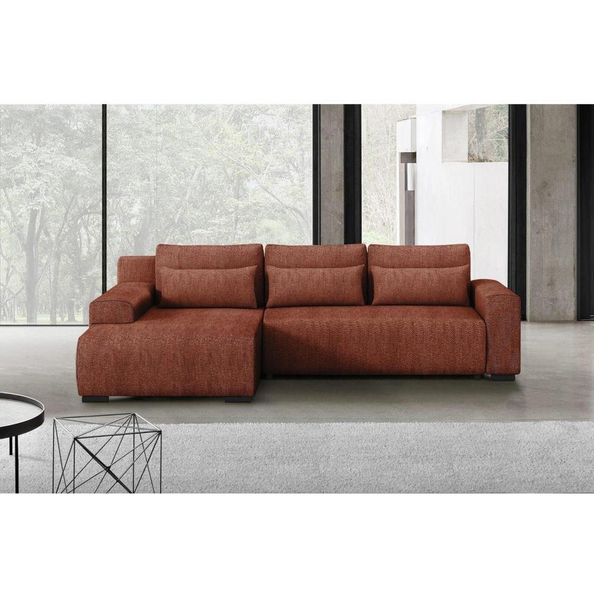ECKSCHLAFSOFA Benny dunkelrot links - Schwarz/Dunkelrot, Kunststoff/Textil (271/185cm) - Beautysofa