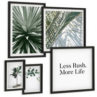BILDER SET 5er Set - 50x50 cm & 20x30 cm & 40x60 cm Schwarzer Rahmen - Minimalismus mit grünen Pflanzen - Schwarz, Kunststoff (40/60cm) - TULUP