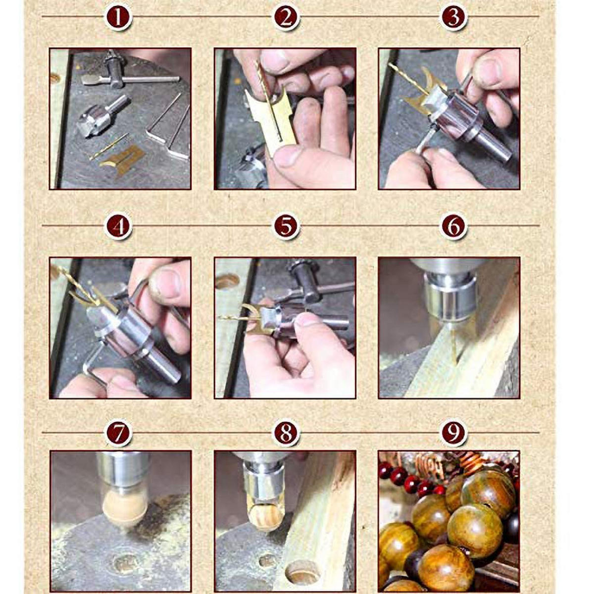 BOHRER - 16-teilige Packung - Zur Herstellung von Holzperlen, kompakt und tragbar, mit hoher Härte. - Silberfarben, Metall (1/1/1cm) - DCA