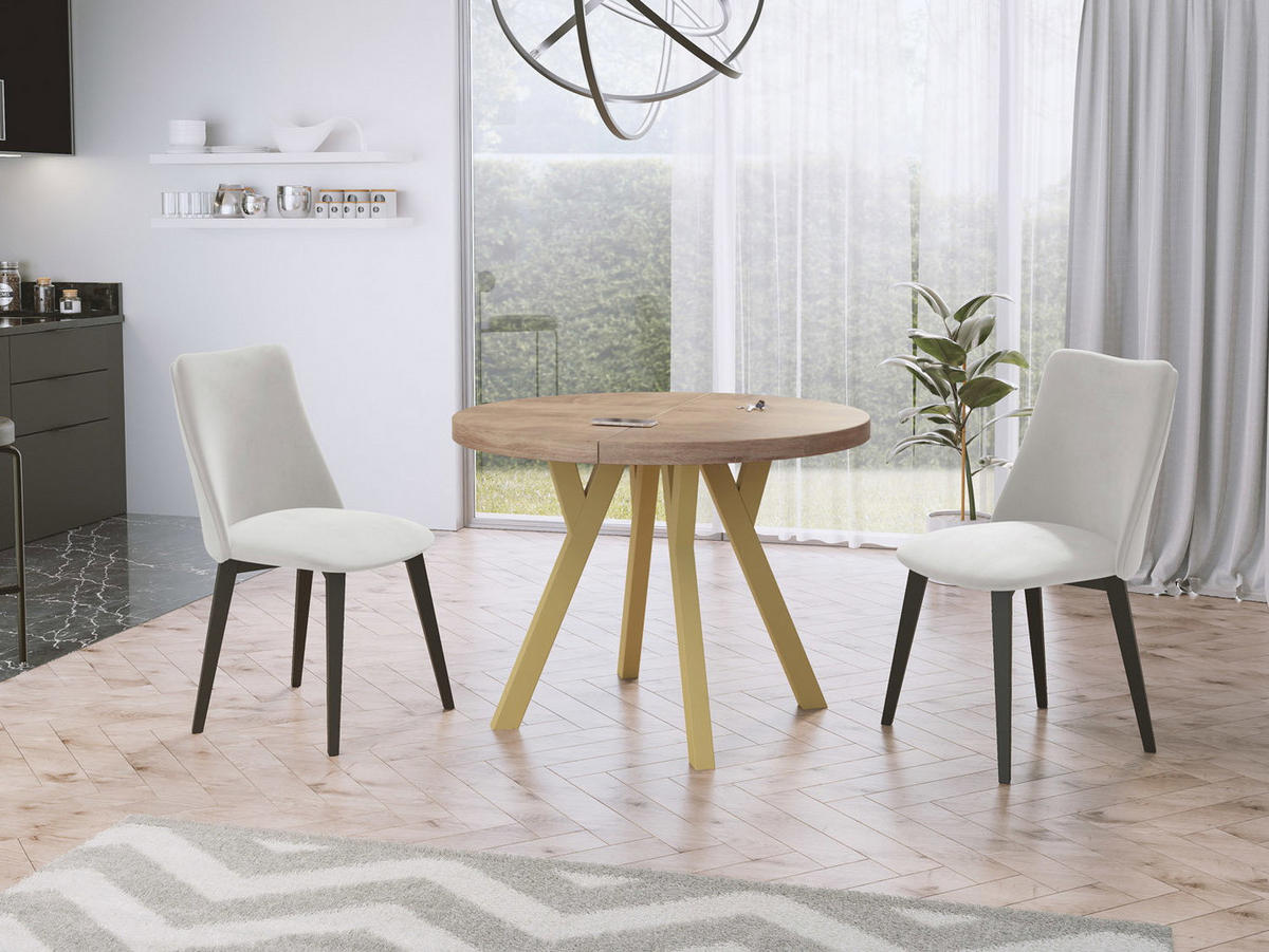 ESSTISCH Mateo runder ausziehbarer, Sonoma Eiche 100-150/100/76 cm - Goldfarben/Braun, Holz/Holzwerkstoff (100/150/76cm) - WFL GROUP