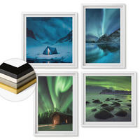 WANDBILDER 4er-Set - 50x50 cm & 40x60 cm Weißer Rahmen - Winterlandschaften, Nordlichter, Berge - Weiß, Kunststoff (50/50cm) - ArtPrintCave
