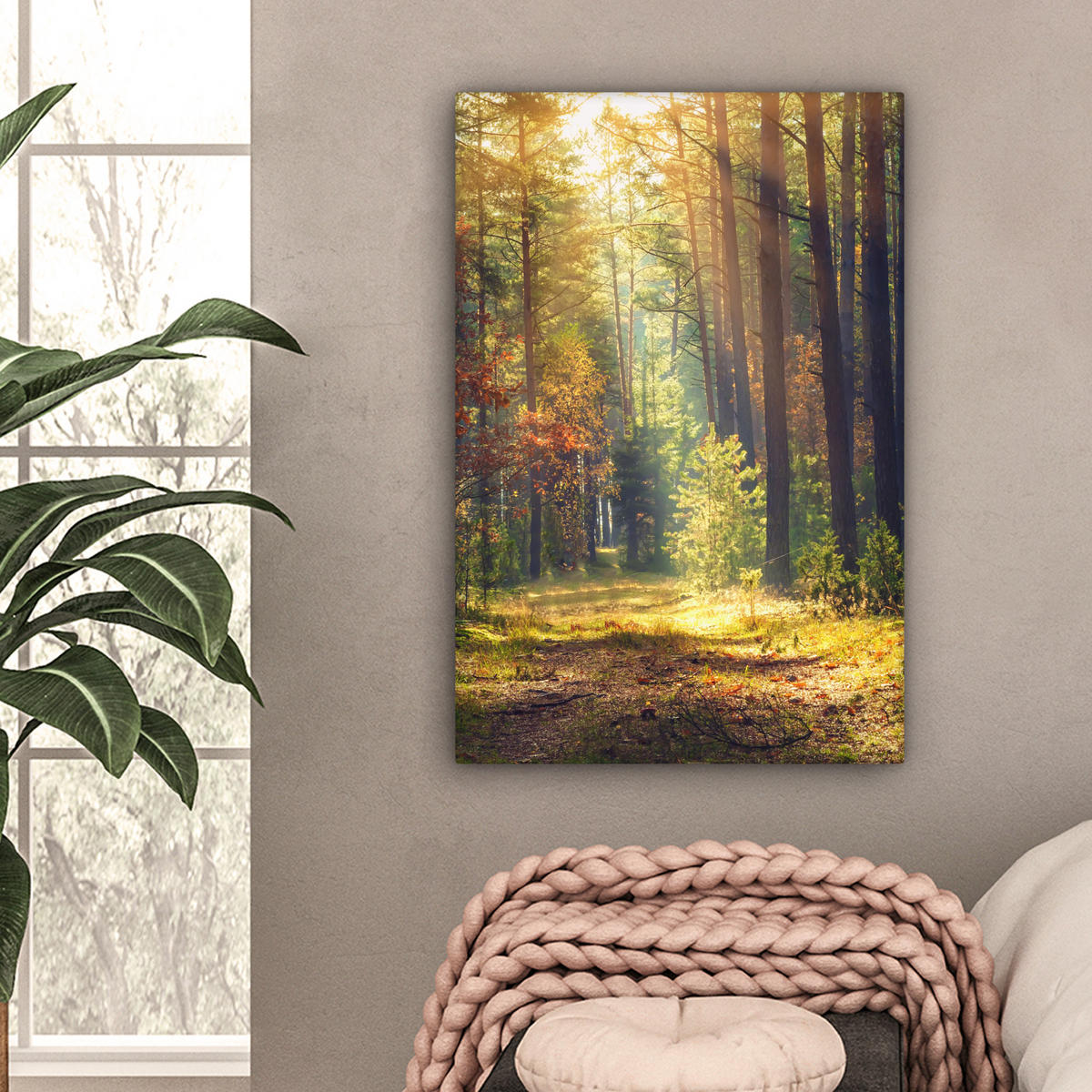 LEINWANDBILD Wald - Herbst - Bäume 60x90 cm - Dunkelgrün, Textil (60/90cm) - MuchoWow