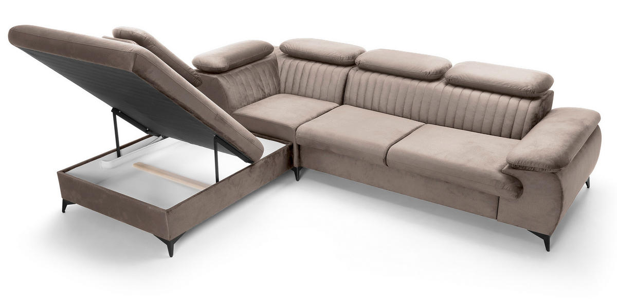 ECKSOFA 275 cm mit verstellbaren Kopfstützen Xanto L, Links, Hellbraun - Hellbraun, Holz (275/221cm) - Emporius