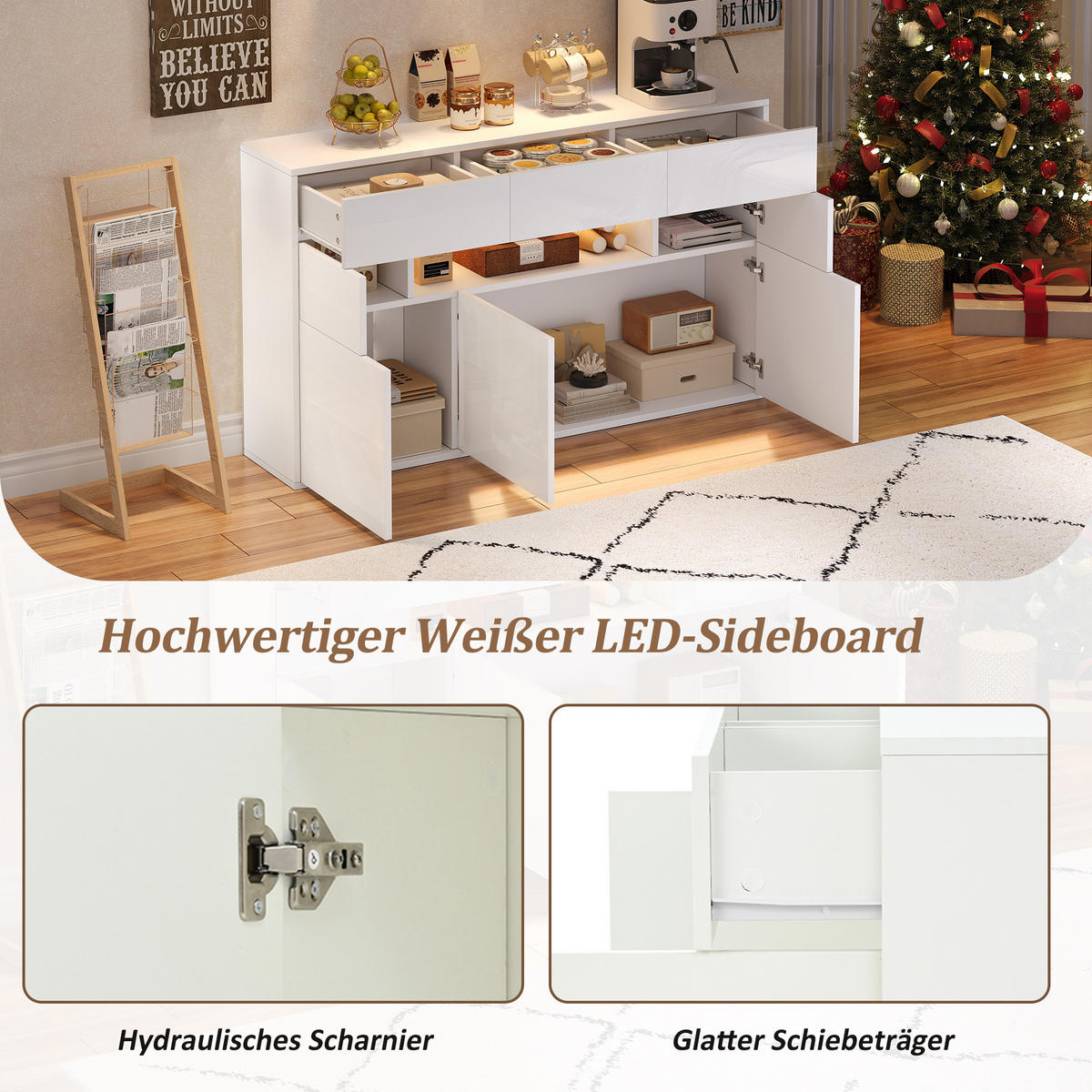 SIDEBOARD Weiß 140/30/82 cm - Weiß, Holzwerkstoff (140/82/30cm) - PANGIVO