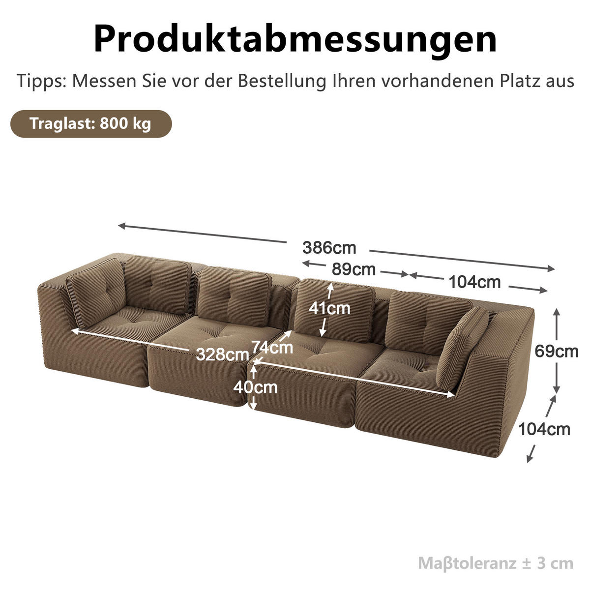 4-SITZER-SOFA DE-34220 mit Tiefsitz Braun - Braun, Textil (104/69/386cm) - ComfortXL