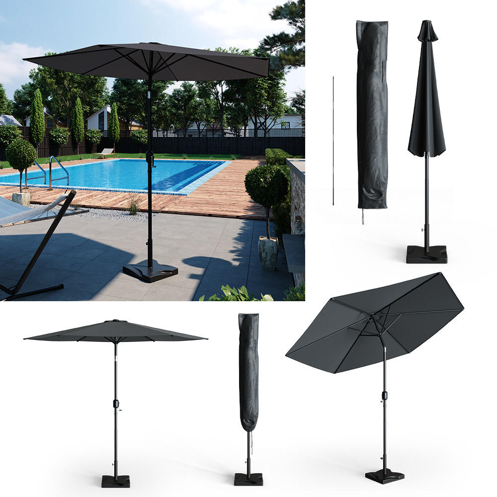 AMPELSCHIRM Anthrazit 270 cm mit Schutzhülle und Ständer - Anthrazit, Metall (270/234cm) - OK-Living