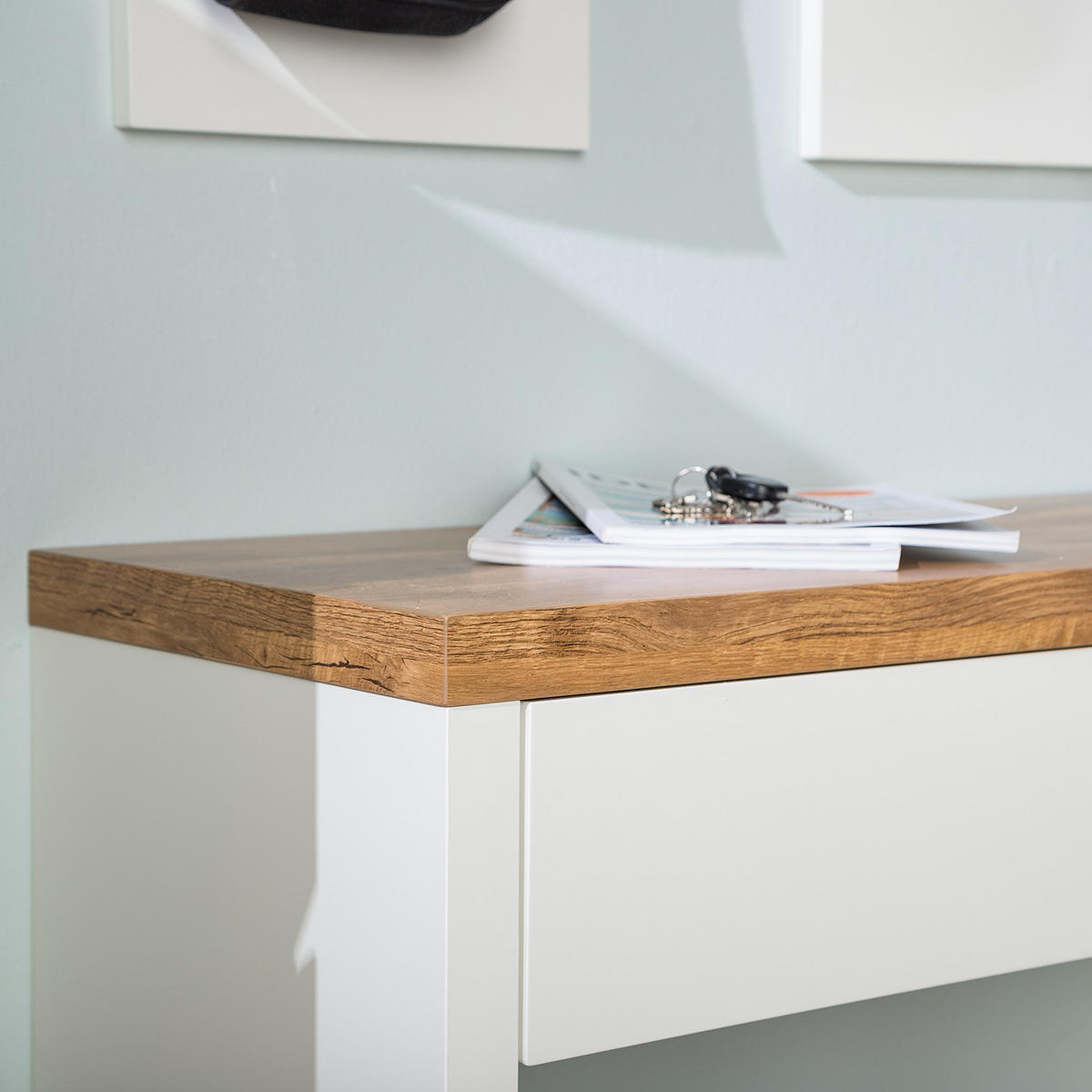 GARDEROBENBANK - Eichefarben/Weiß, Holzwerkstoff (91/48/38cm) - home24