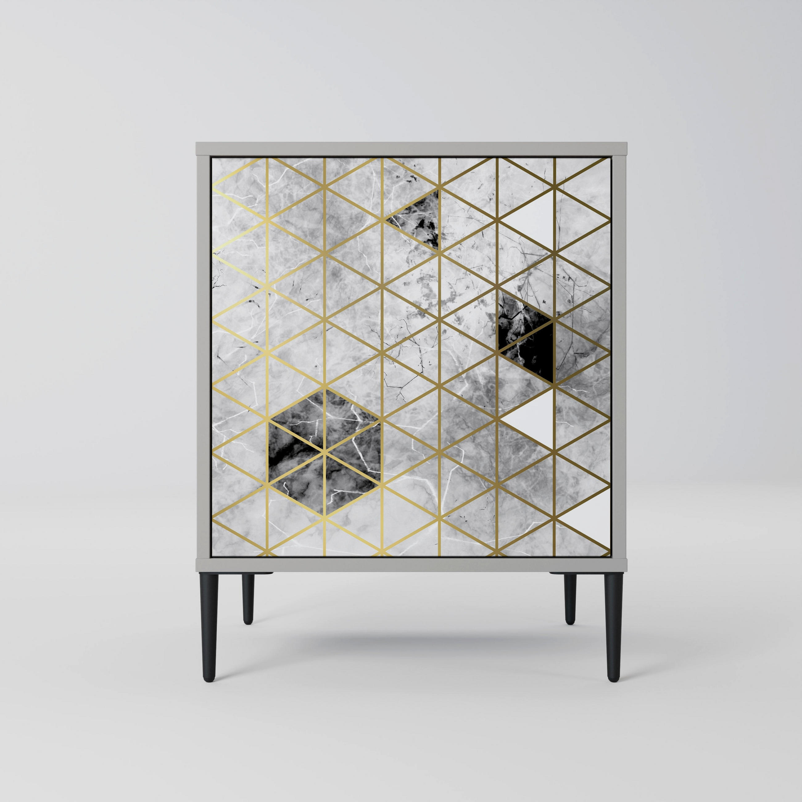 SIDEBOARD ASHEN ARIA, Grau, 57,5x42x72,5 cm, Schwarze Metallfüße - Multicolor/Schwarz, Holzwerkstoff/Metall (57.5/72.5/42cm) - SpaceRebels
