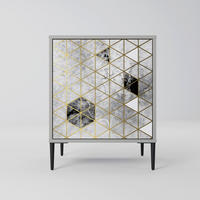 SIDEBOARD ASHEN ARIA, Grau, 57,5x42x72,5 cm, Schwarze Metallfüße - Multicolor/Schwarz, Holzwerkstoff/Metall (57.5/72.5/42cm) - SpaceRebels