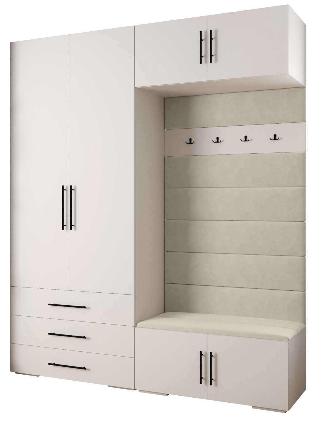 Abiks Möbel Garderoben-Set Weiß, Beige, Schwarz 200x236.7x47 cm