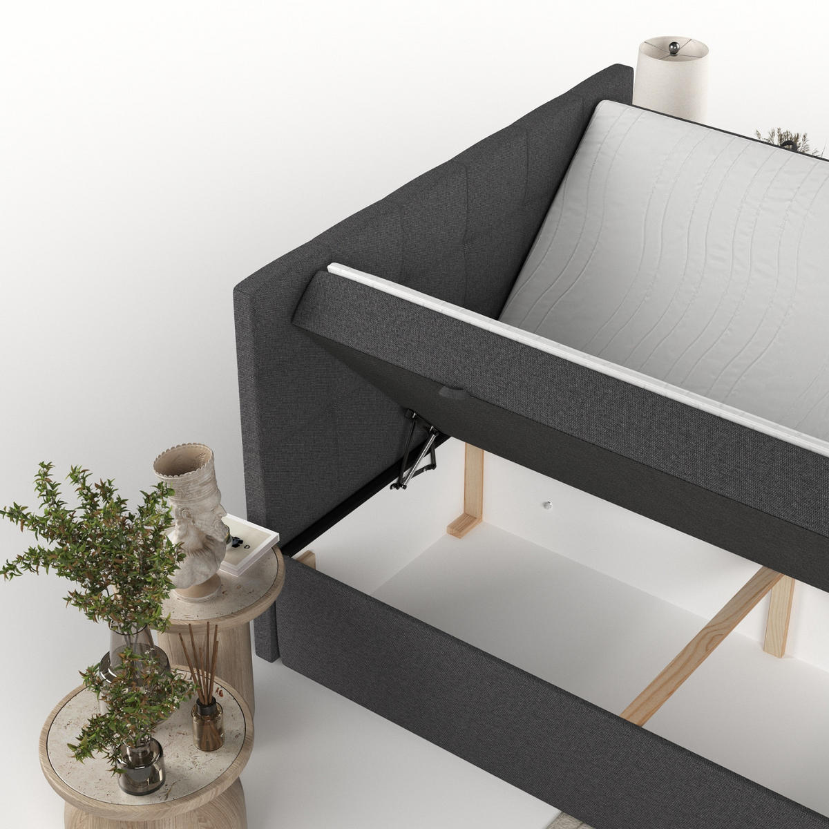 BOXBETT Lean 160/200 cm Anthrazit im Megan Stoff - Anthrazit/Schwarz, Holz/Holzwerkstoff (160/200cm) - AltaBeds