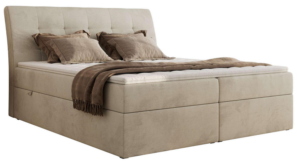 BOXBETT DAGOS 180/200 - Beige Velvet - H3 - Topper T25 - Beige, Textil (180/200cm) - MKS