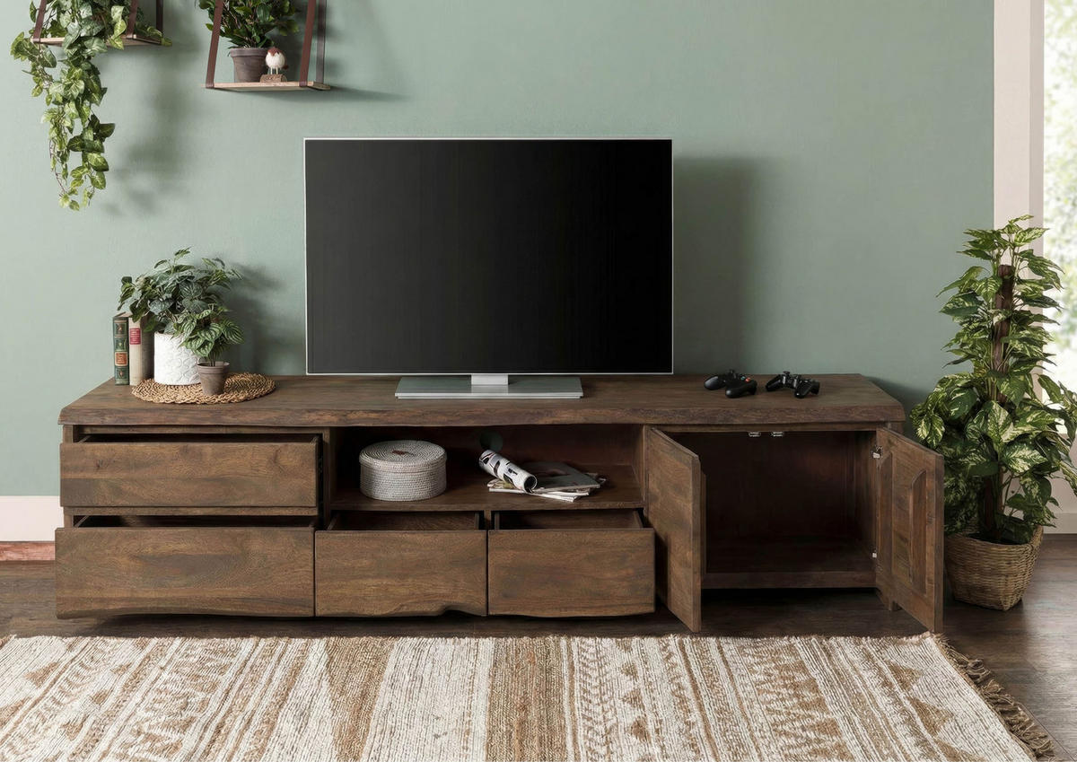 TV-BOARD Mango 260x45x50 braun geölt PURE MANGO #225 - Braun, Holz (260/50/45cm) - Massivmoebel24