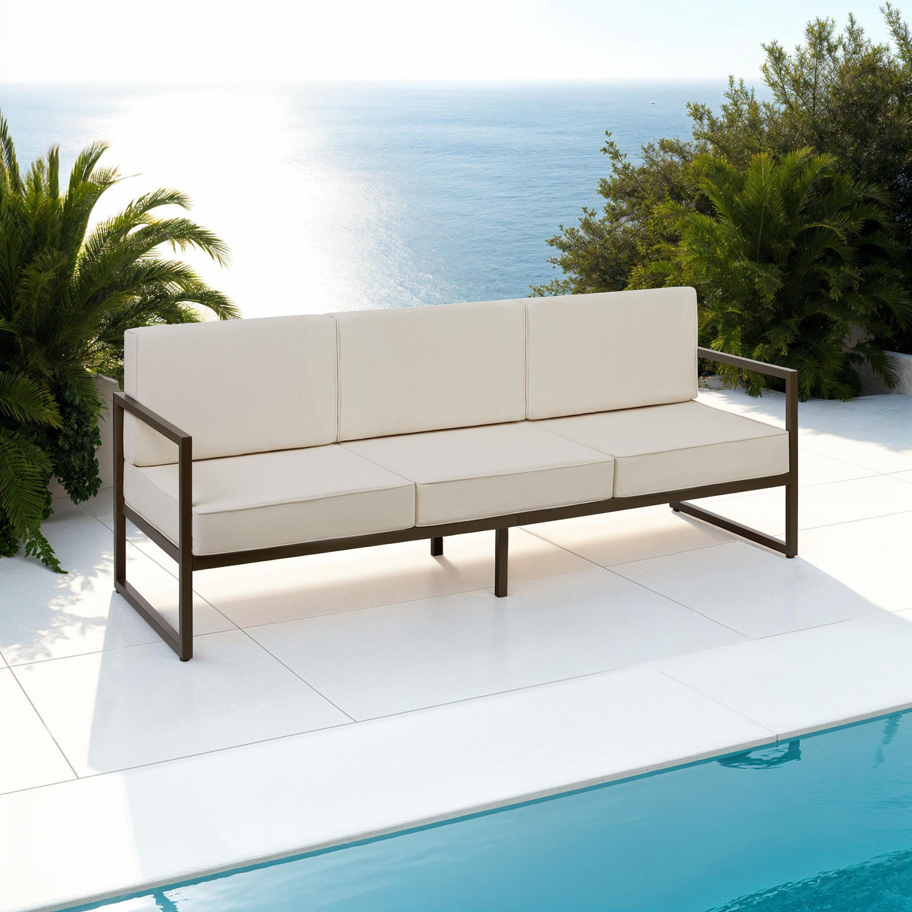 Thumbnail - tectake Garten-Loungesofa, Braun, Beige, Kunststoff, 210x85x78 cm, Loungemöbel, Outdoorsofas