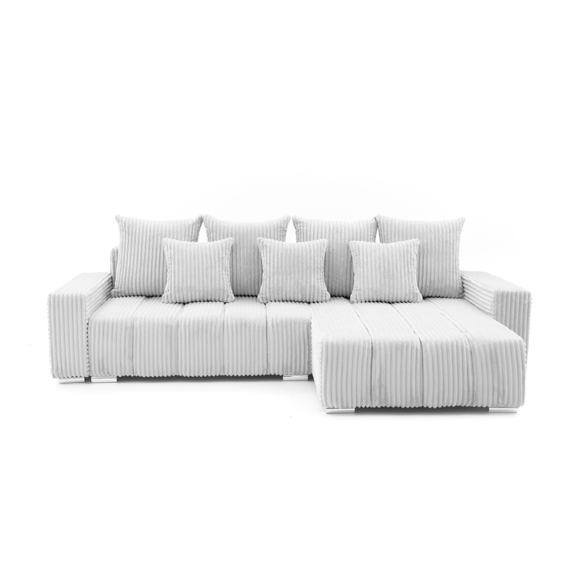 ECKSOFA PIANO L Rechts mit Schlaffunktion 137x234 Cord Hellgrau - Silberfarben/Hellgrau, Holz/Textil (178/278cm) - Muffo