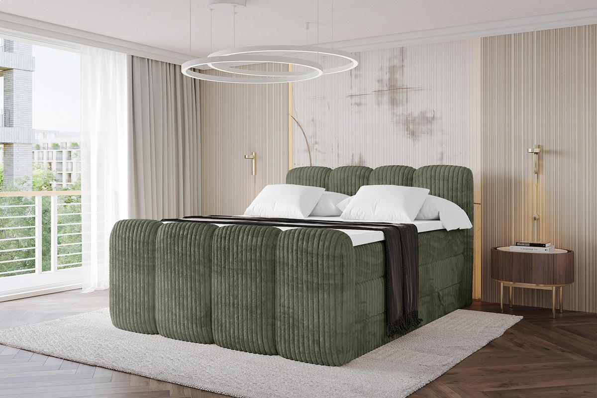 BOXBETT mit Matratze H3|H4 und Lattenrost - NINA-Z KING - 180x200 cm - Olive - Olivgrün, Holzwerkstoff (180/200cm)