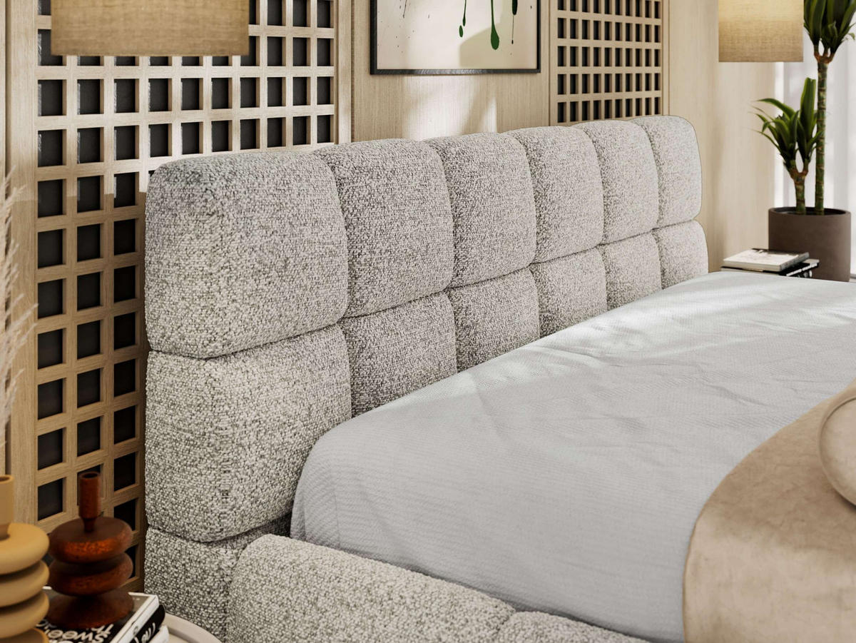 POLSTERBETT NIRA CLASSIC 200/200 - Hellgrau Strukture - Schaum-Matratze - Hellgrau, Textil (200/200cm) - MKS