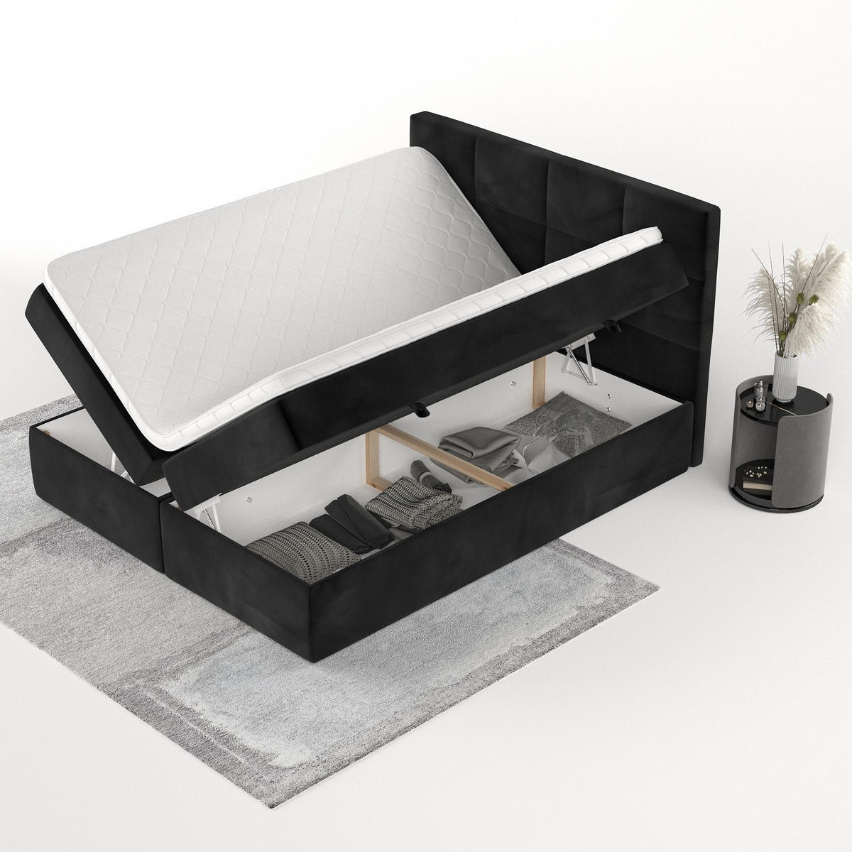 BOXBETT Oris 140/200 cm Schwarz im Kronos Stoff - Schwarz, Holz/Holzwerkstoff (140/200cm) - AltaBeds