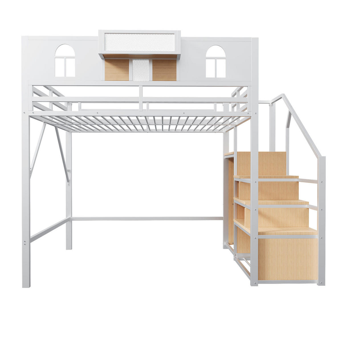 HOCHBETT 140/200 cm aus Metall mit Stauraumleiter, Ablage und erhöhtem Schutzgitter, Weiß - Weiß, Metall (140/200cm) - Redom