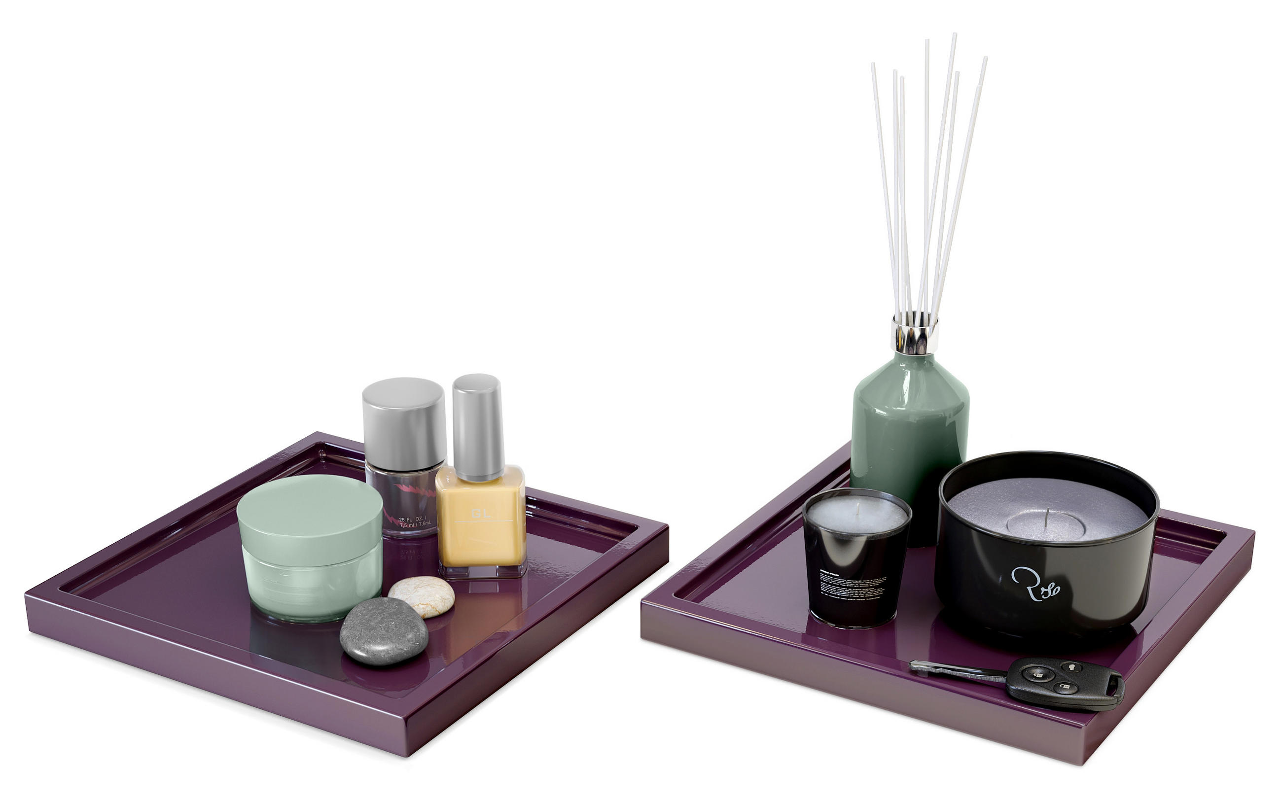 DEKOSCHALE Maya Brombeer Hochglanz 2er Set - Brombeere, Holzwerkstoff (1.8cm) - Vladon