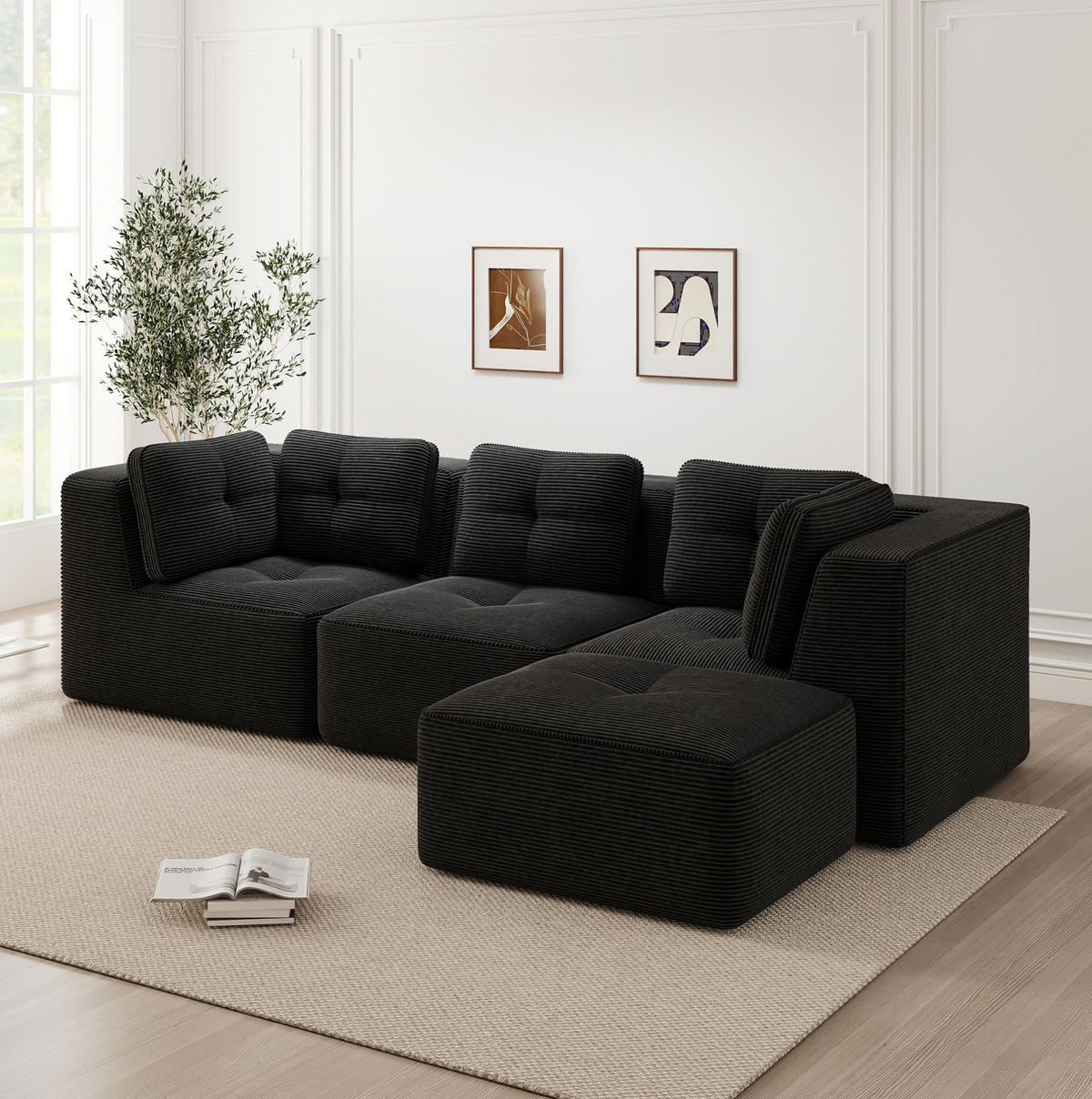 ECKSOFA modular Cord Black - Schwarz, Kunststoff (177/297cm) - Meubliv