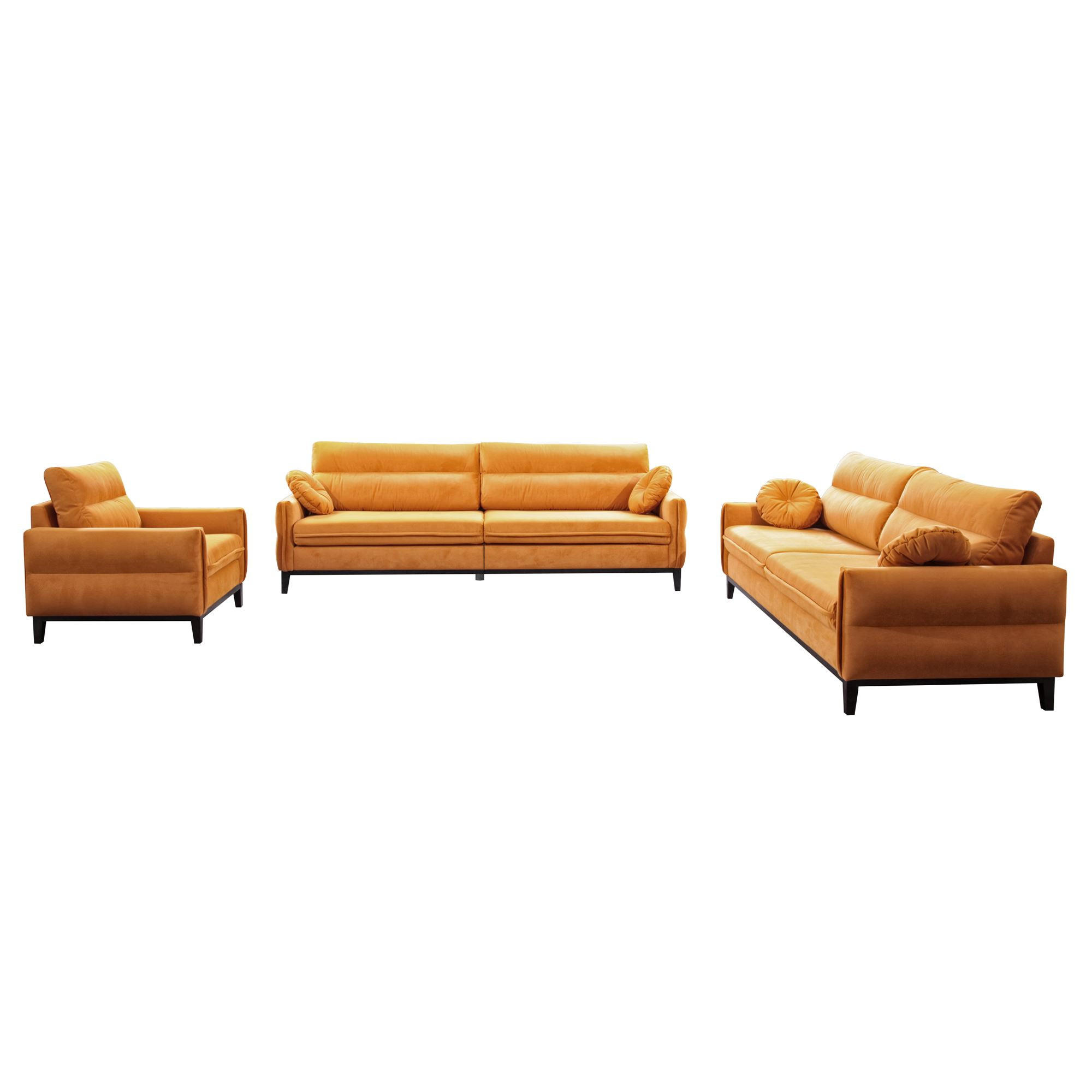 SITZGARNITUR Belweder, zwei Sofas+Sessel, Gelb, Velours - Wengefarben/Gelb, Holz/Textil (268/95/94cm) - Beautysofa