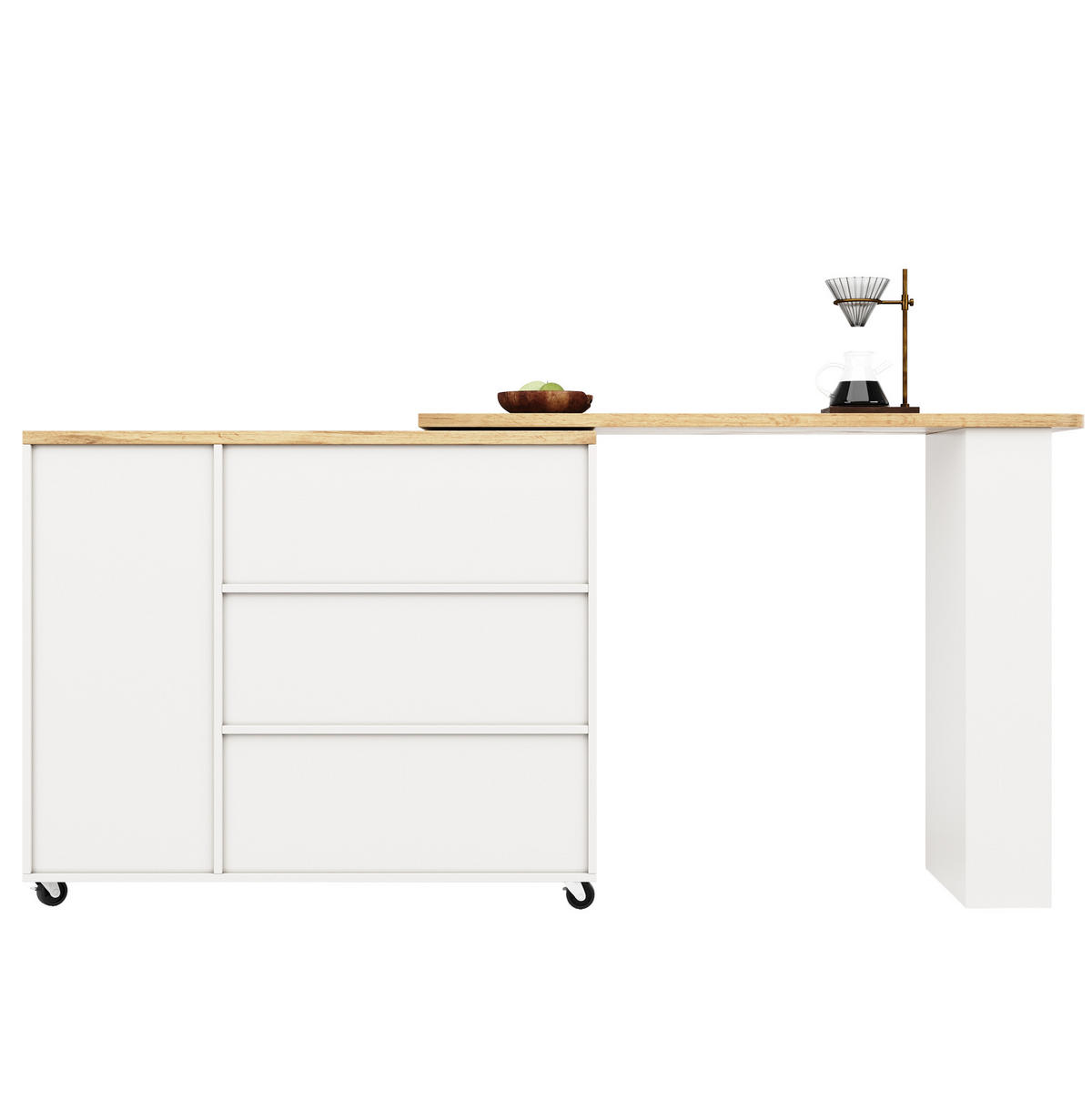 BARTISCHSCHRANK 360° drehbar auf Rollen Weiß MDF 2-tlg. - Weiß, Holz (39/106/203cm) - Beauniv