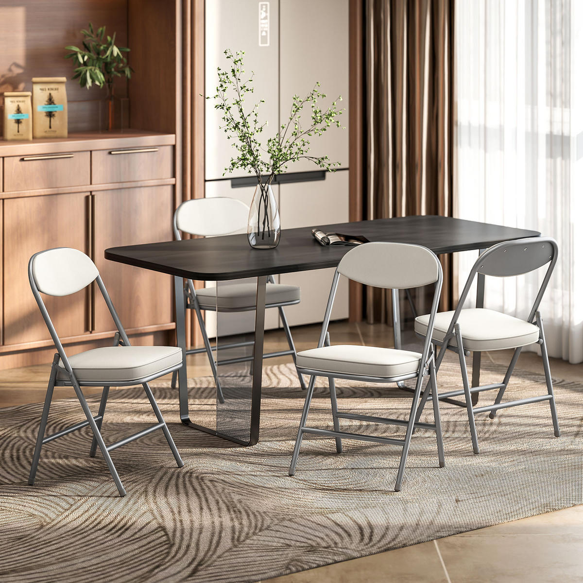 KLAPPSTUHL 4er Set Polyester Stahl Cremeweiß - Weiß, Kunststoff (45/82/48.5cm) - HOMCOM