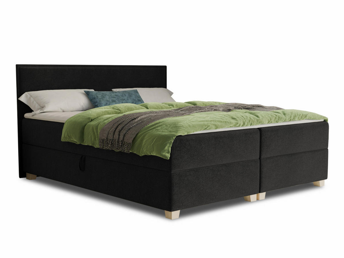 BOXBETT Fren - 180x200 - schwarz (Kronos 07, Velvet) - Beige/Schwarz, Holz/Holzwerkstoff (180/200cm) - Sofnet