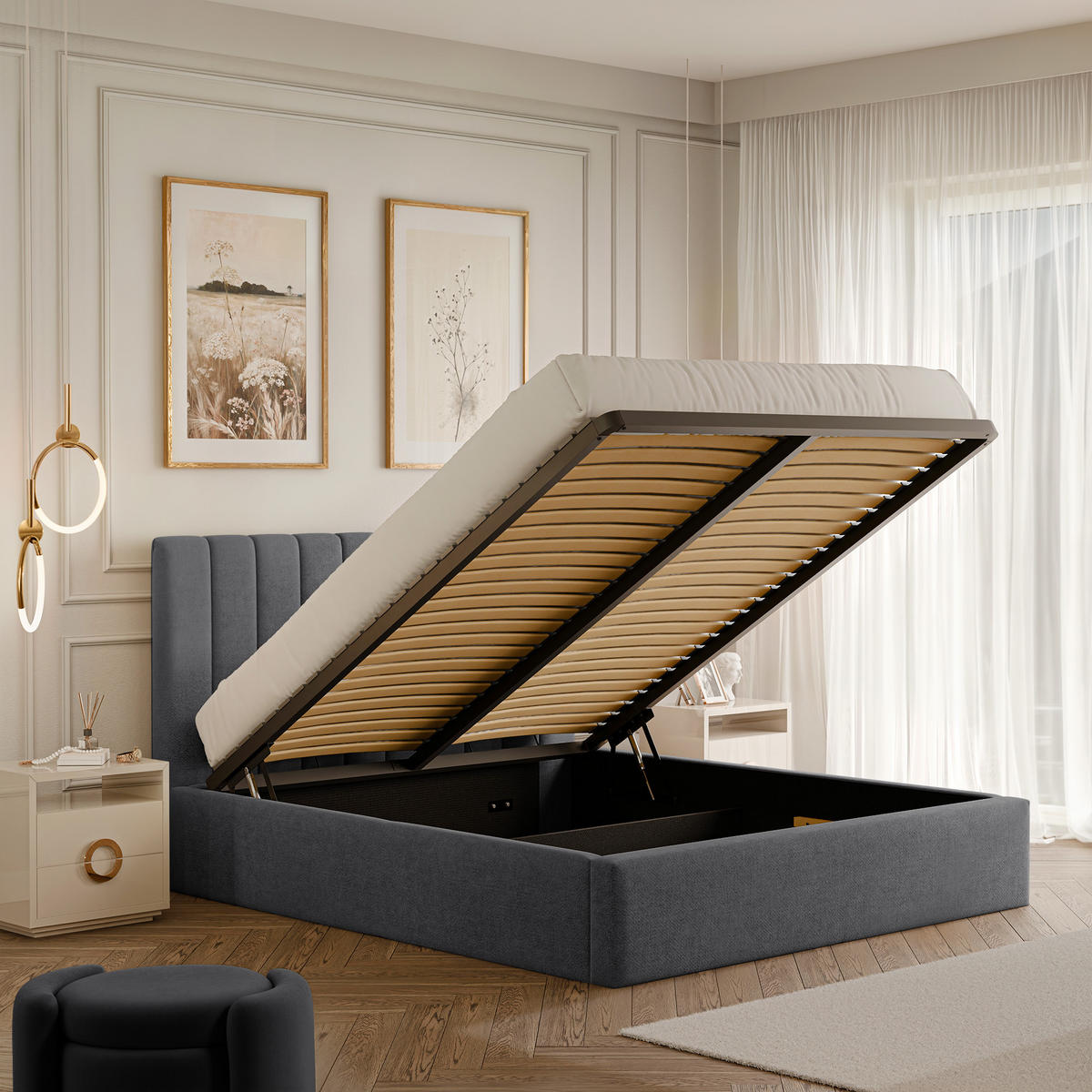 POLSTERBETT NOE 160/200 cm Bettkasten, Dunkelgrau - Grau, Holzwerkstoff/Textil (160/200cm) - Idohome