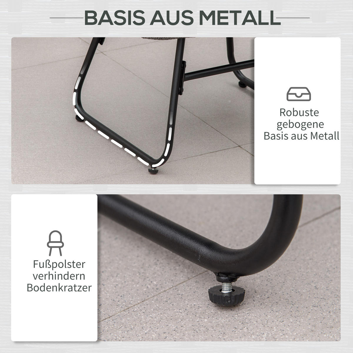 RELAXSESSEL mit Fußhocker Kissen Stahl Polyester Grau 69 x 76 x 70 cm - Grau, Kunststoff (76/70/69cm) - Outsunny