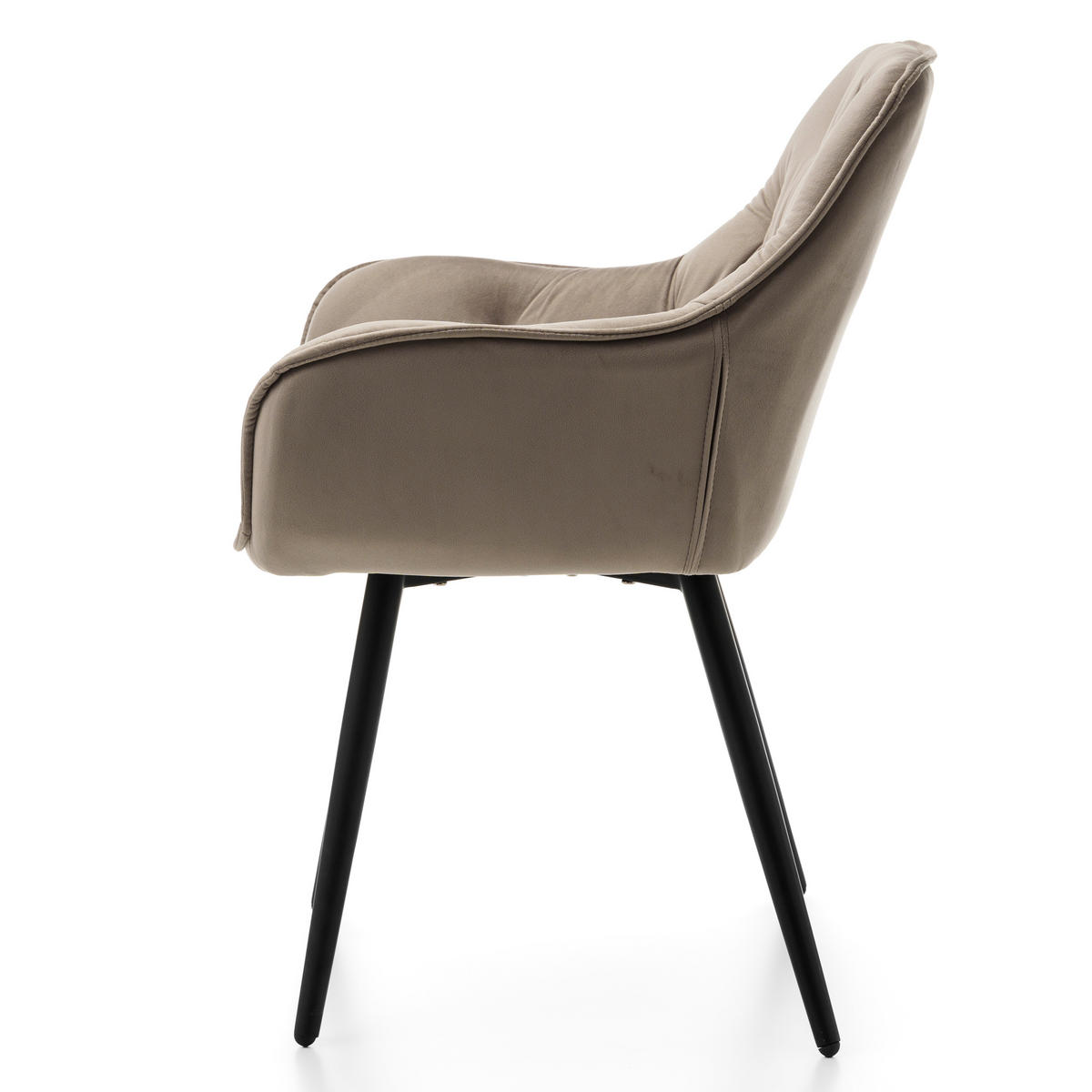 STUHL SIENA gepolstert mit Steppung - dunkelbeige schwarze Beine - Samt Velours - Beige/Schwarz, Textil/Metall (58/87/61cm) - NEW HOME