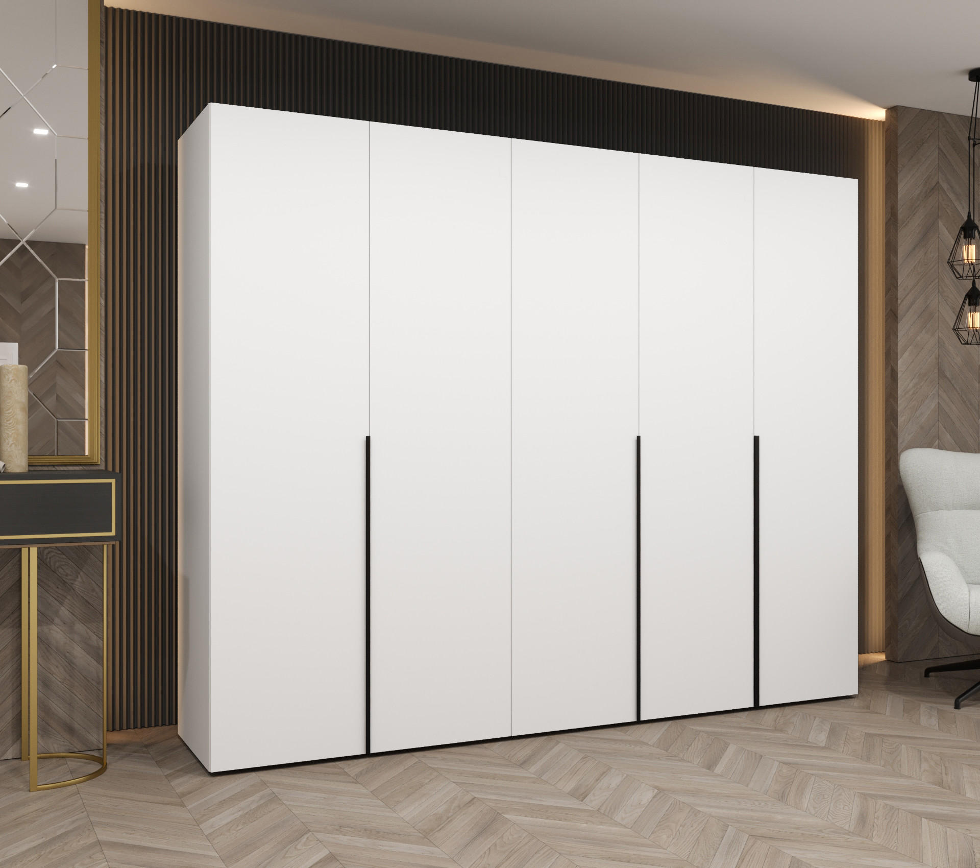 DREHTÜRENSCHRANK 202/250/52 5-türig - Schwarz/Weiß, Holz (250/202/52cm) - Abiks Möbel