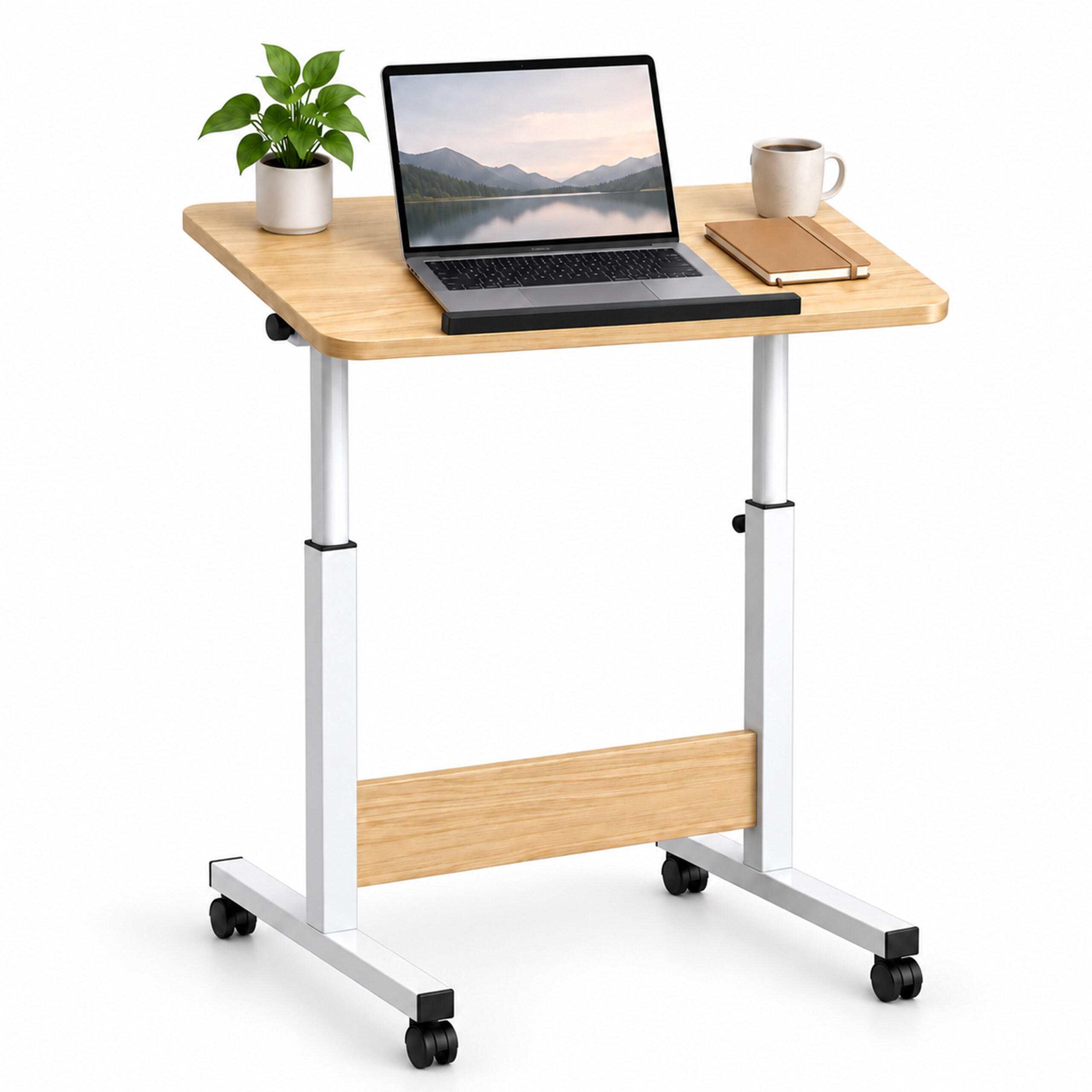 LAPTOPTISCH Weiß höhenverstellbar mit Rollen neigbar 60x40 cm - Weiß, Holzwerkstoff/Kunststoff (40/60/90cm) - Relaxdays