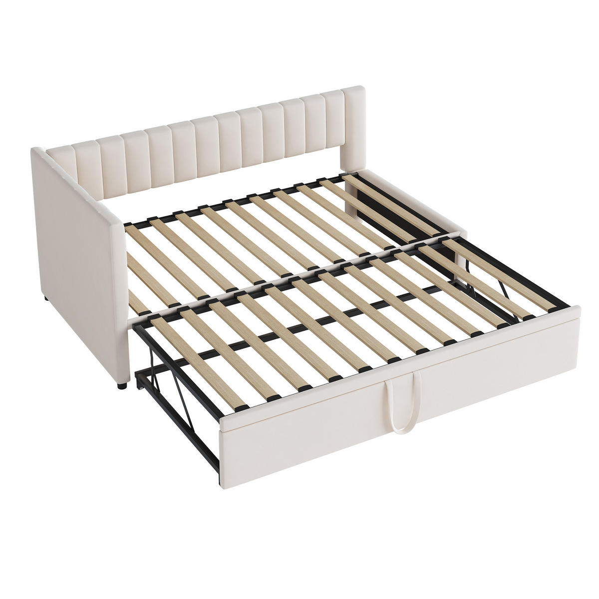 POLSTERBETT 90/180 cm Beige mit Ausziehbett und Samtbezug - Beige, Textil (90/180cm) - OKWISH