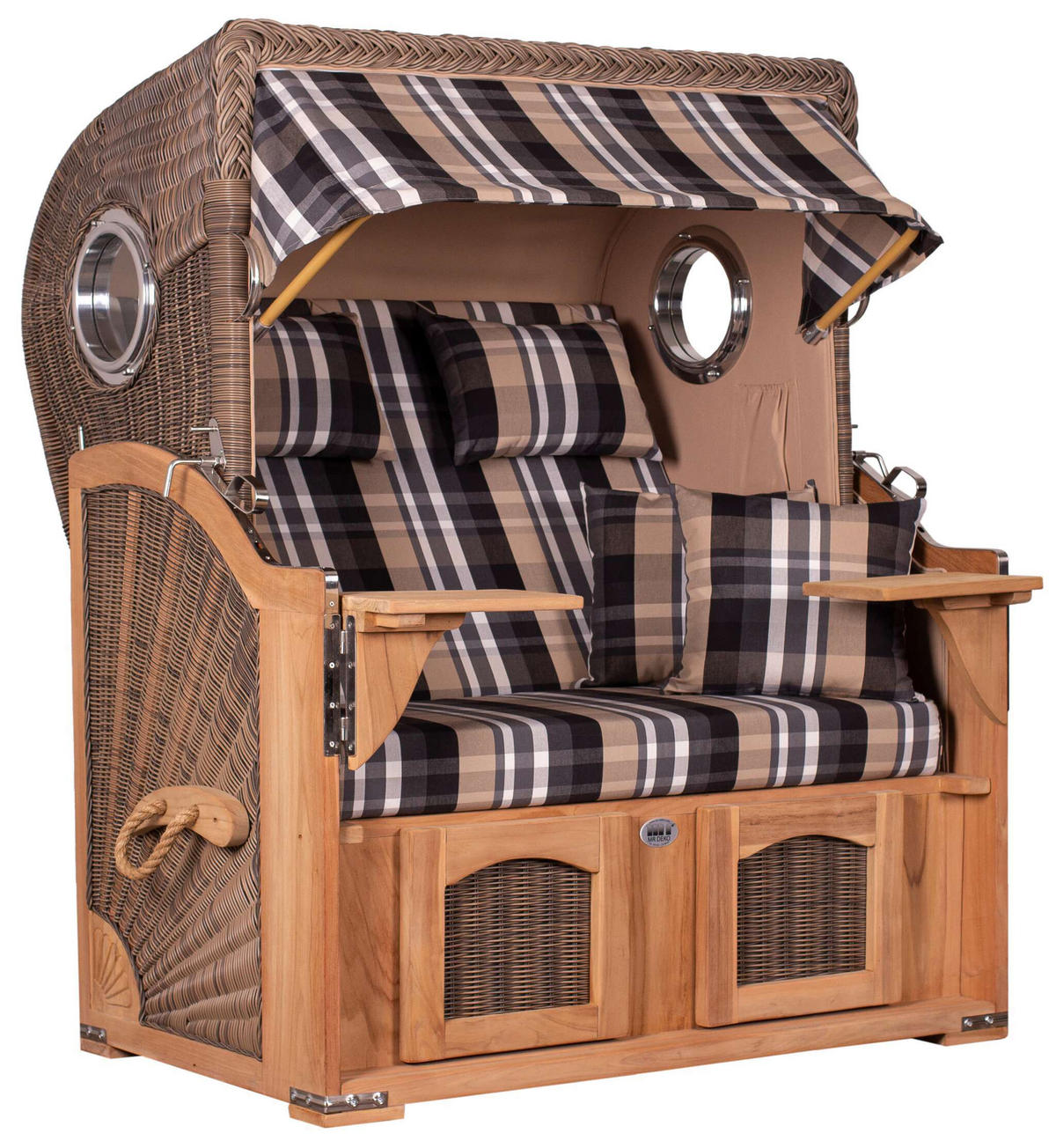 STRANDKORB Düne 2 Sitzer Teak PE Grey - Beige/Braun, Holz/Metall (125/170/80cm) - Mr. Deko