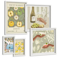BILDER SET 5er Set - 50x50 cm & 20x30 cm & 40x60 cm Weißer Rahmen - Vintage-Poster mit Fruchtmustern - Weiß, Kunststoff (40/60cm) - TULUP