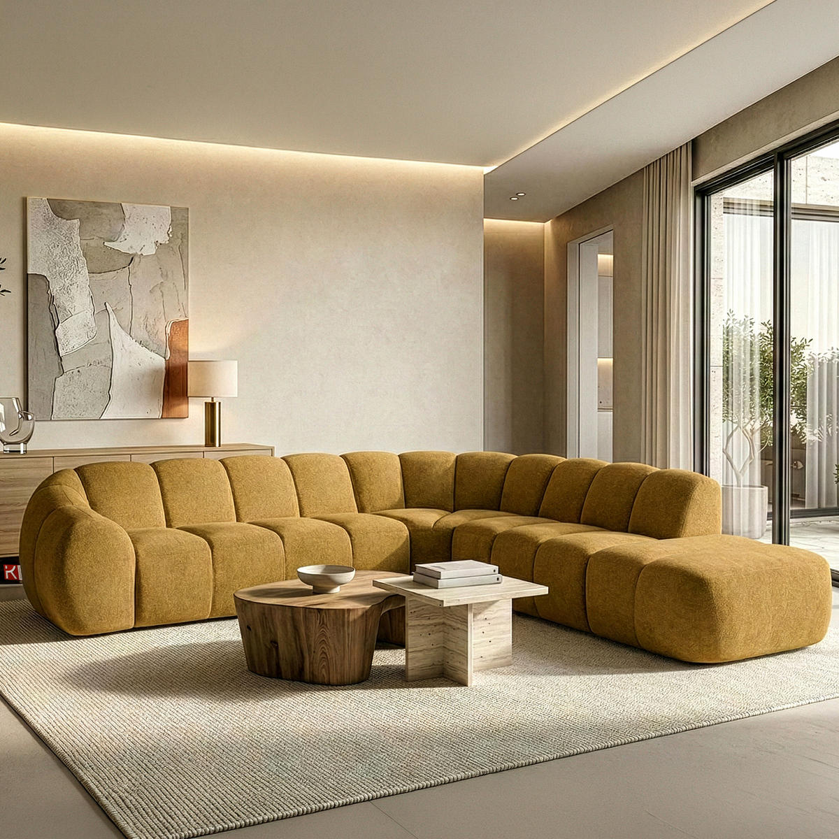 ECKSOFA RECHTS FLAVA, Honigfarben - Honig, Holz/Holzwerkstoff (310/314cm) - KONSIMO®