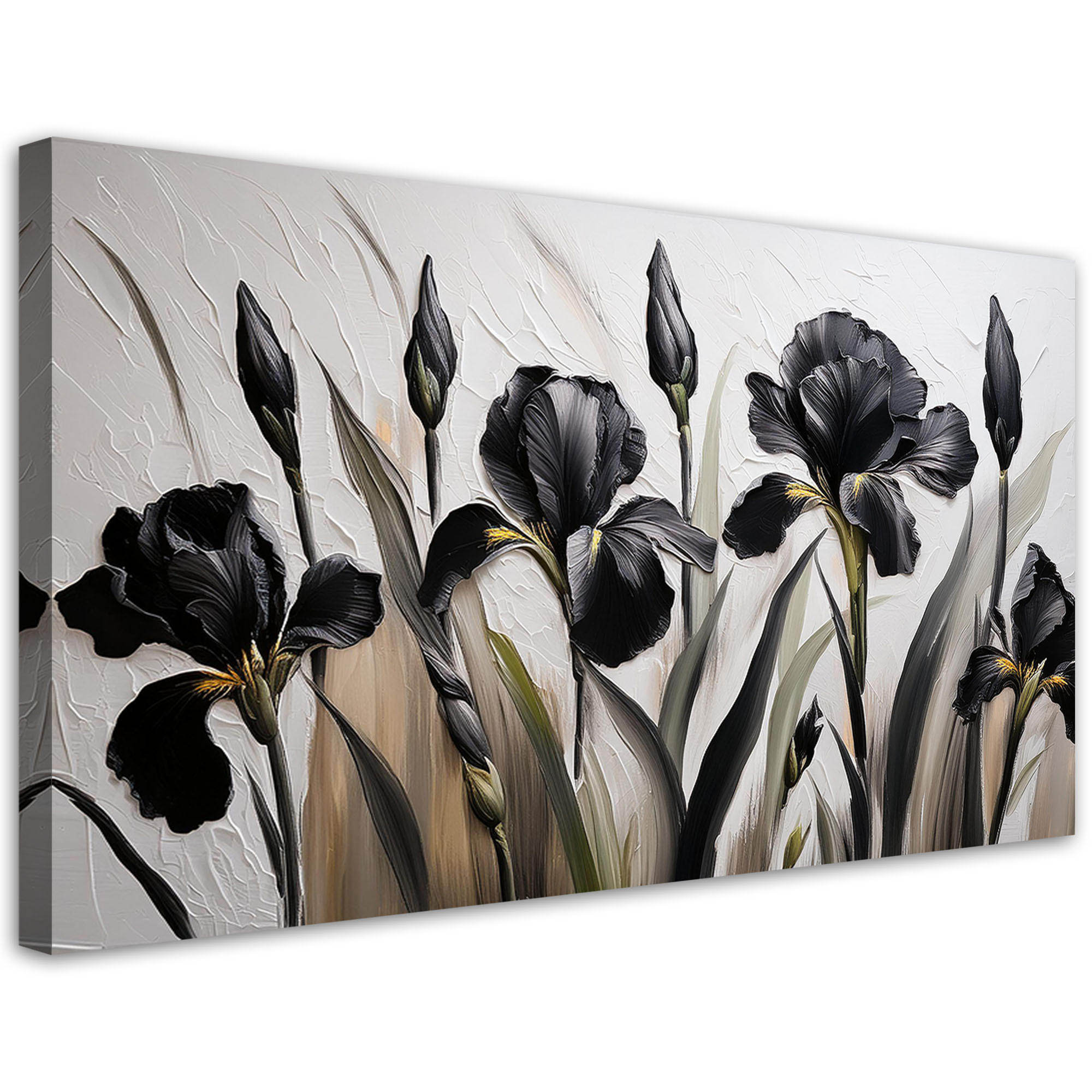 LEINWANDBILD Schwarze Iris-Blumen-Abstraktion 80x40cm - Schwarz, Textil (80/40cm) - Feeby