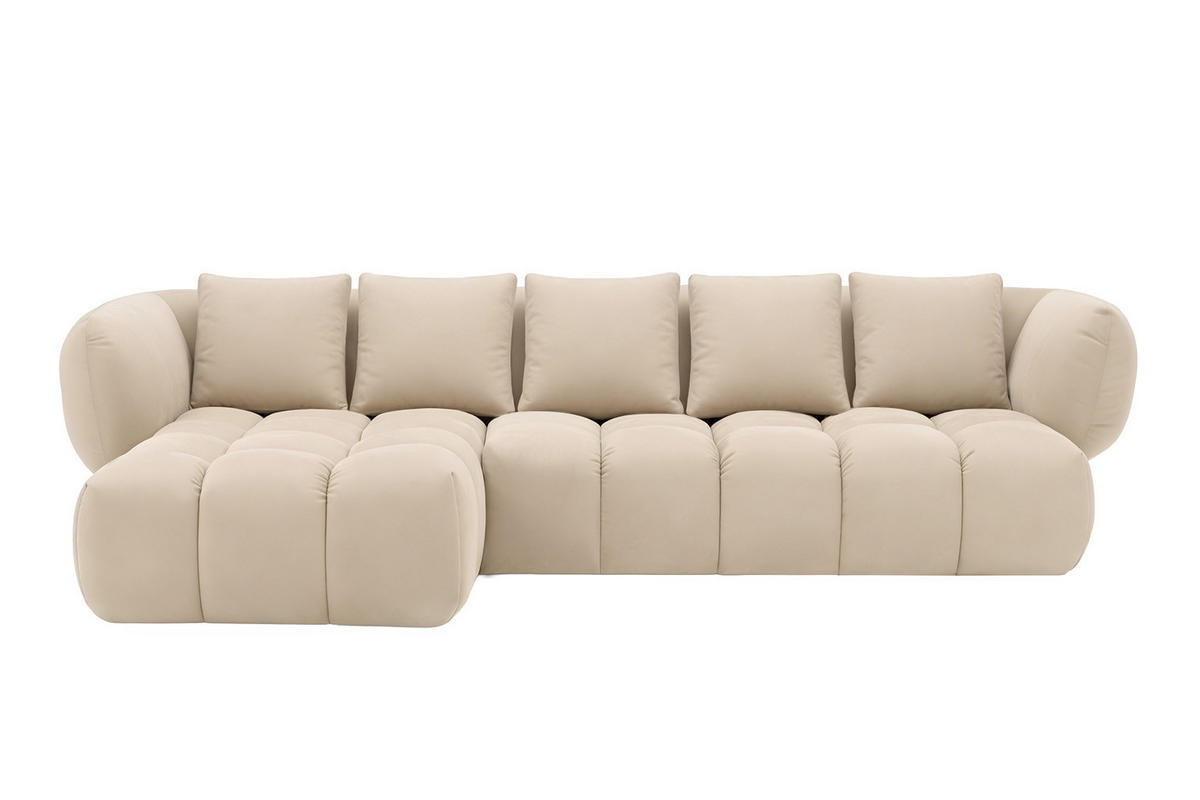 ECKSOFA L-Form, Veloursstoff Bluvel, Creme, Links, SEVIO L - Creme, Holz (242/175cm) - Kaiser Möbel