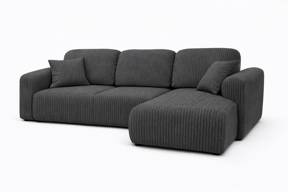 ECKSOFA Mit Schlaffunktion Und Bettkasten, Sofa L-Form Bingo L, Cordstoff Poso, Grau, Rechts - Grau, Holz (250/142cm) - Kaiser Möbel