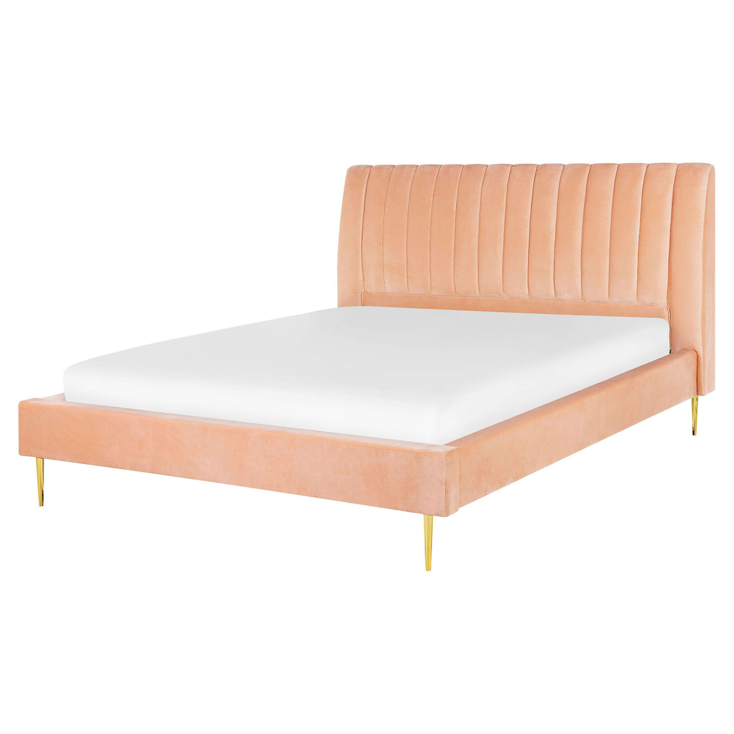 POLSTERBETT 160/200cm Pfirsichrosa Marville - Pink, Textil (160/200cm) - Beliani