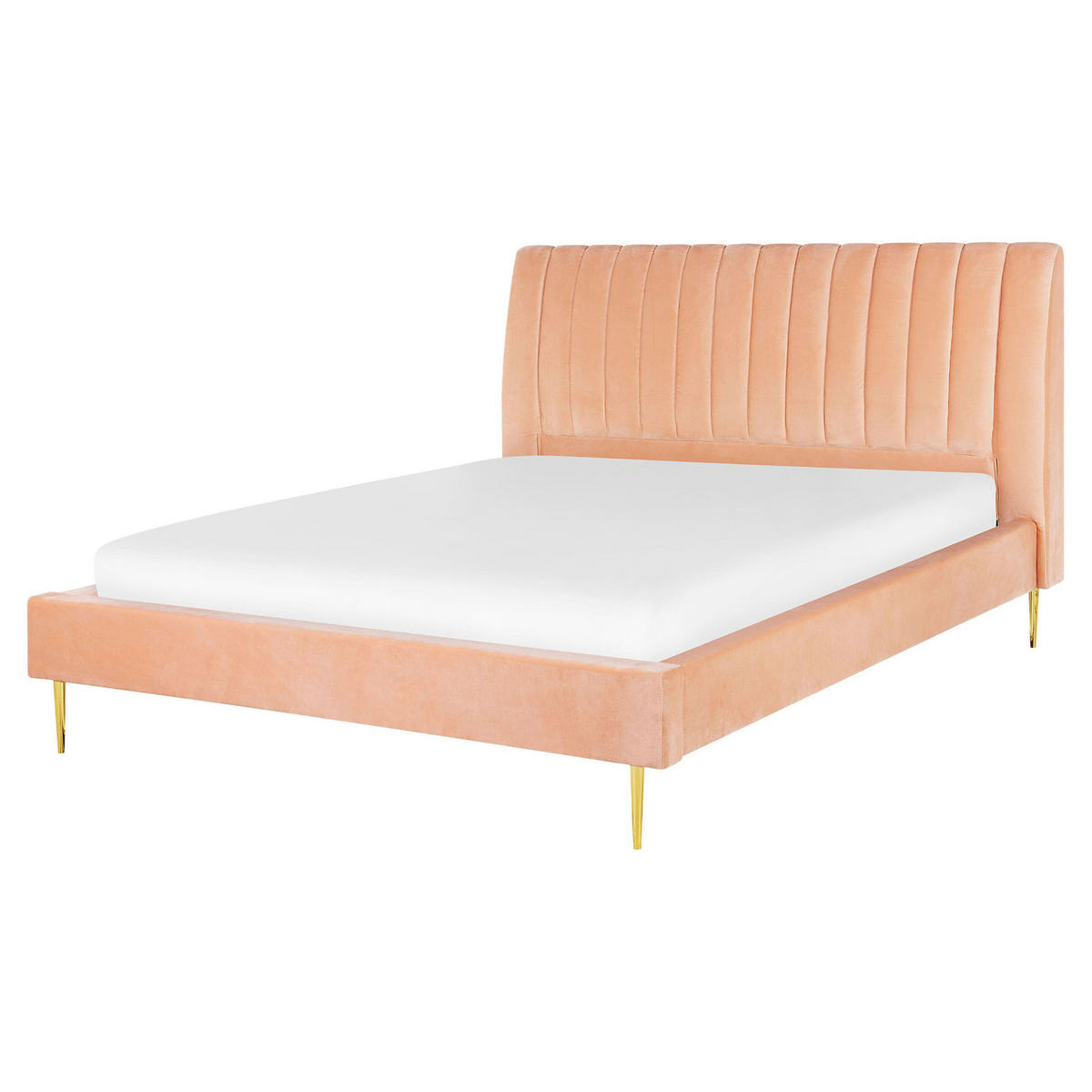POLSTERBETT 160/200cm Pfirsichrosa Marville - Pink, Textil (160/200cm) - Beliani