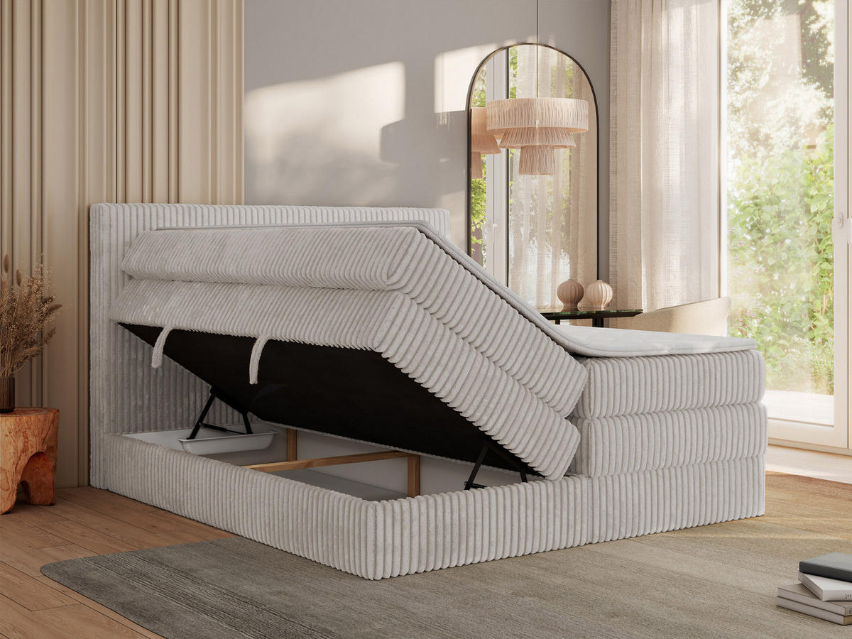BOXSPRINGBETT TILIANO KING - 200/200 - Hellgrau Cord - H3 - Hellgrau, Holz/Textil (200/200cm) - MKS