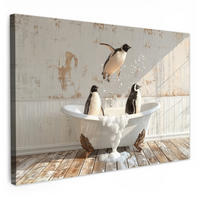 LEINWANDBILD Vintage - Pinguin - Badewanne - Schaumstoff Gemälde 60x40 cm - Schwarz, Textil (60/40cm) - MuchoWow